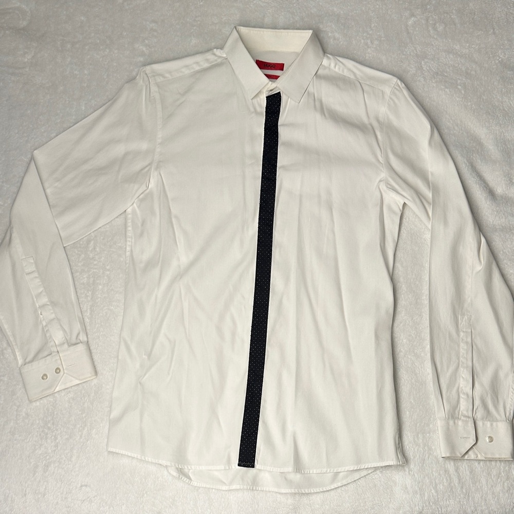 HUGO White Dress Shirt with Dark Stripe